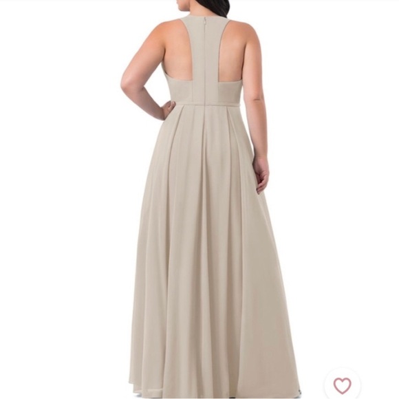 NEW Azazie Mimi Taupe  Maxi Dress with V-neck Sleeveless A10 - Picture 2 of 12